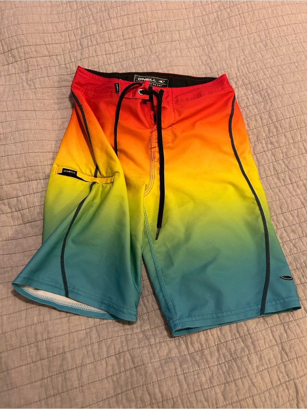 O'Neill Boys Gradient Red Orange Yellow Teal Swim Trunks